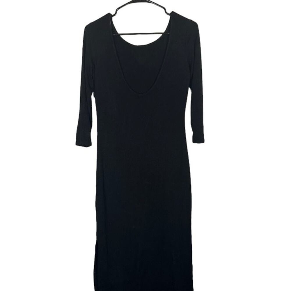 Lulus Women’s Black Long Sleeve Fitted Midi Dress Size Medium